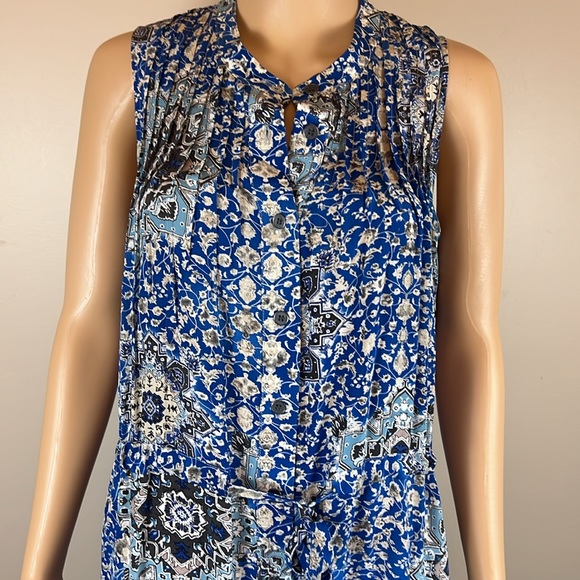 Sea New York Blue Silk Pleated Floral Shirt Dress - Picture 2 of 6